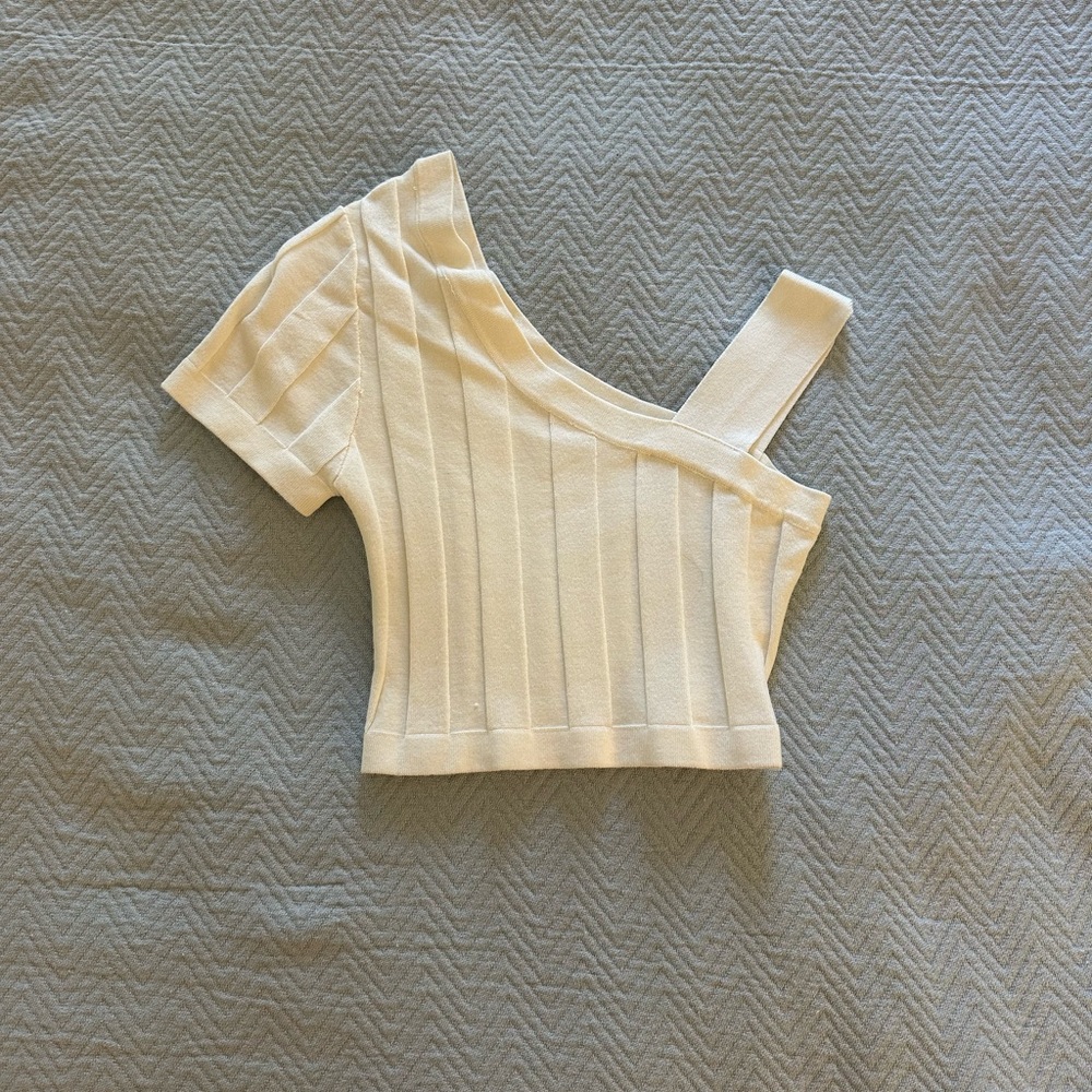 Cream Ribbed Women's Top